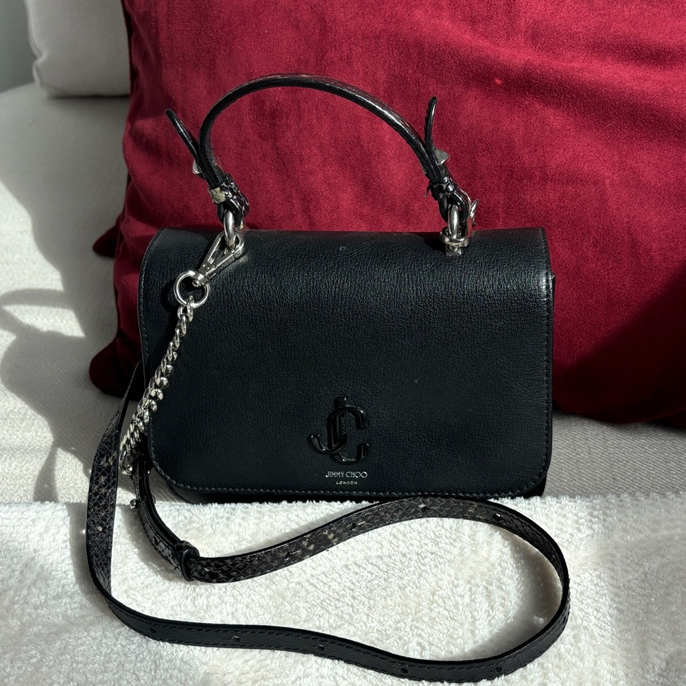 Jimmy Choo Black Snake Print Bag with Additional Crossbody Strap